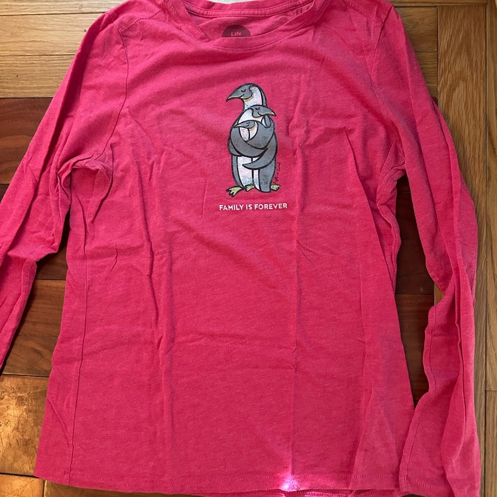 Kids Pink Long Sleeve Shirt with Penguin Design